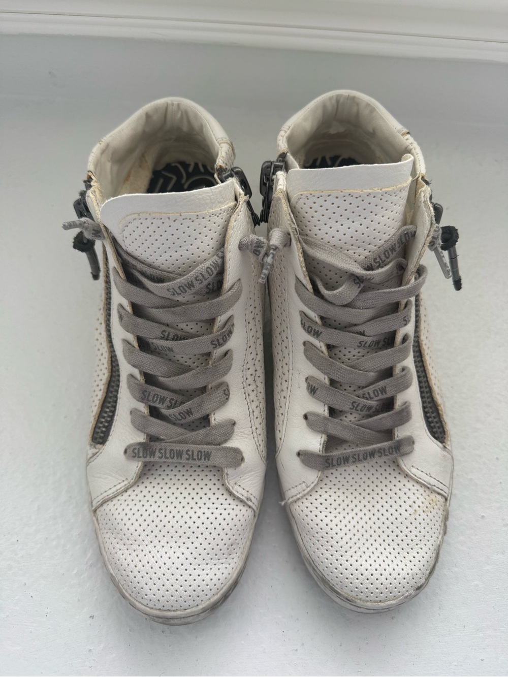 Dolce Vita White Perforated High-Top Sneakers with Gray Laces